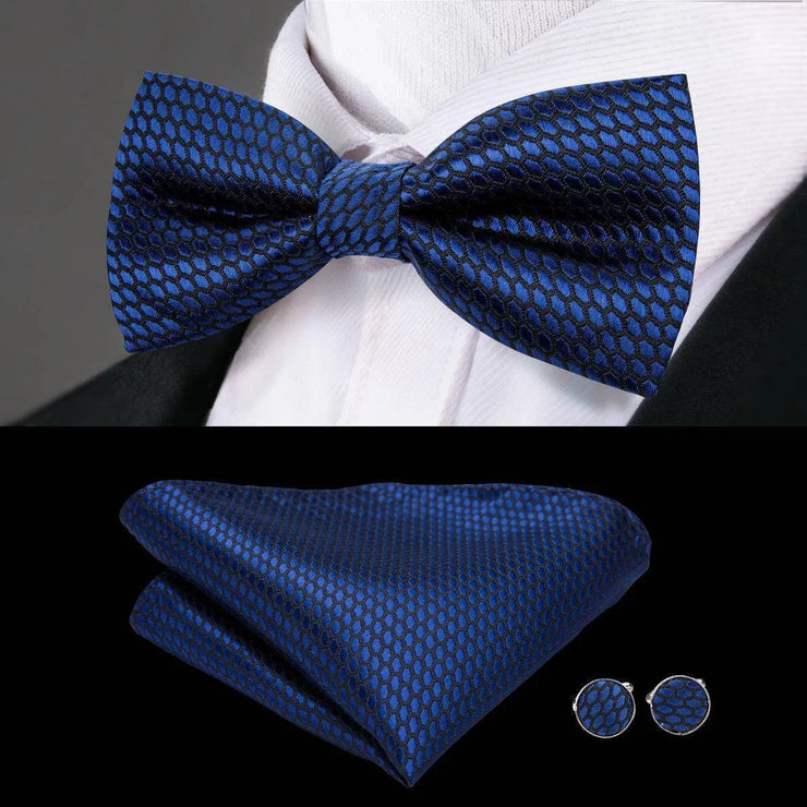 100% Silk Butterfly Bow Tie, Handkerchief and Cufflinks Set