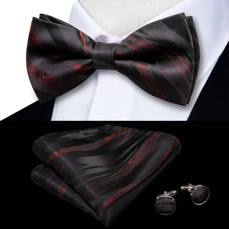 100% Silk Butterfly Bow Tie, Handkerchief and Cufflinks Set