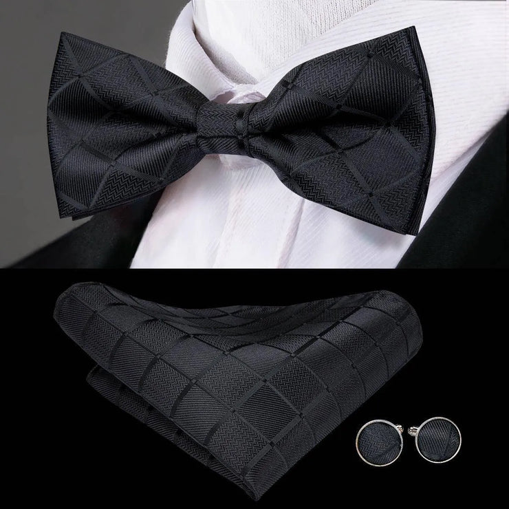 100% Silk Butterfly Bow Tie, Handkerchief and Cufflinks Set