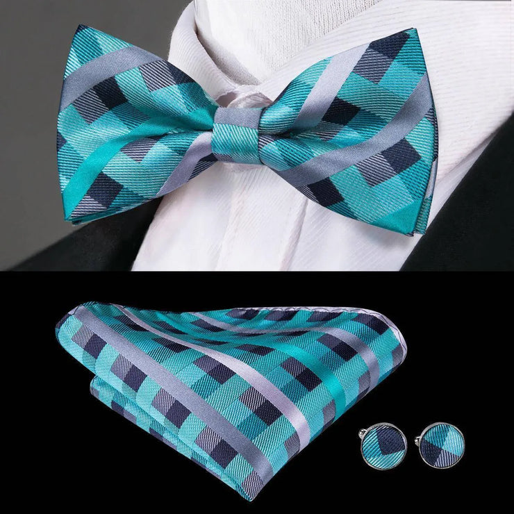 100% Silk Butterfly Bow Tie, Handkerchief and Cufflinks Set