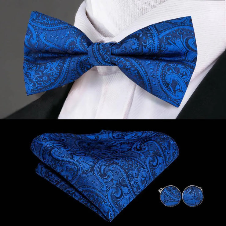 100% Silk Butterfly Bow Tie, Handkerchief and Cufflinks Set