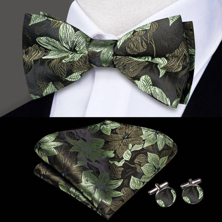 100% Silk Butterfly Bow Tie, Handkerchief and Cufflinks Set