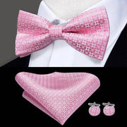 100% Silk Butterfly Bow Tie, Handkerchief and Cufflinks Set