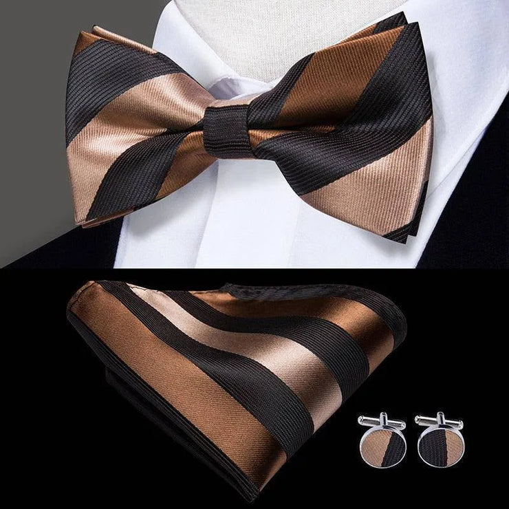 100% Silk Butterfly Bow Tie, Handkerchief and Cufflinks Set