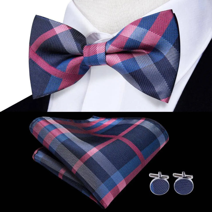 100% Silk Butterfly Bow Tie, Handkerchief and Cufflinks Set