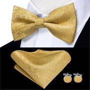 100% Silk Butterfly Bow Tie, Handkerchief and Cufflinks Set