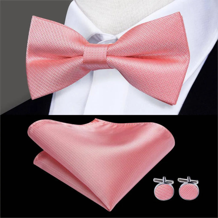 Butterfly Pre-Tied Bow Tie Pocket Square Cufflinks Suit Set