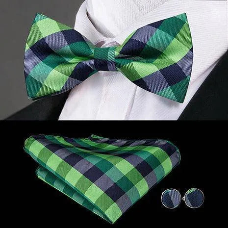 Butterfly Pre-Tied Bow Tie Pocket Square Cufflinks Suit Set