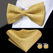 Butterfly Pre-Tied Bow Tie Pocket Square Cufflinks Suit Set