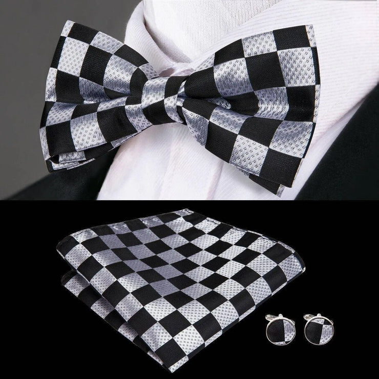 Butterfly Pre-Tied Bow Tie Pocket Square Cufflinks Suit Set