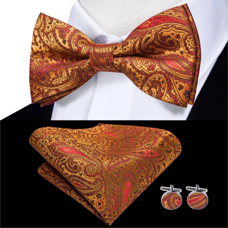 Butterfly Pre-Tied Bow Tie Pocket Square Cufflinks Suit Set