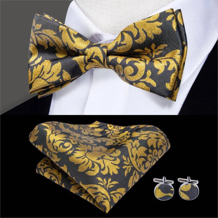 Butterfly Pre-Tied Bow Tie Pocket Square Cufflinks Suit Set