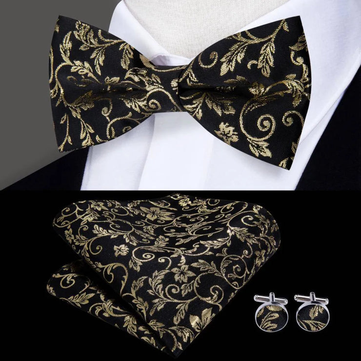 Butterfly Pre-Tied Bow Tie Pocket Square Cufflinks Suit Set