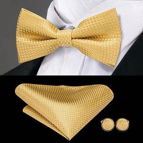 Butterfly Pre-Tied Bow Tie Pocket Square Cufflinks Suit Set