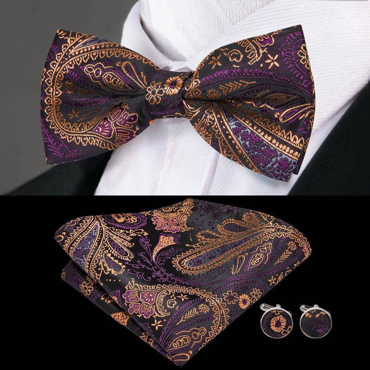 Butterfly Pre-Tied Bow Tie Pocket Square Cufflinks Suit Set