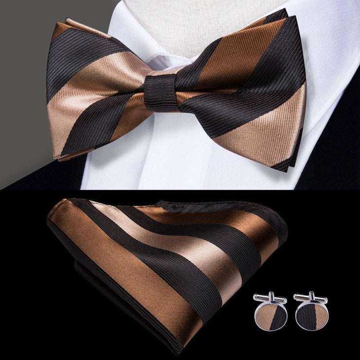 Butterfly Pre-Tied Bow Tie Pocket Square Cufflinks Suit Set