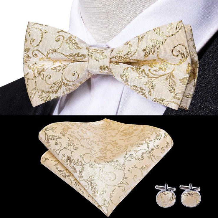 Butterfly Pre-Tied Bow Tie Pocket Square Cufflinks Suit Set