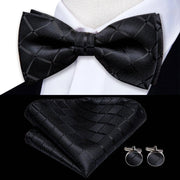 Butterfly Pre-Tied Bow Tie Pocket Square Cufflinks Suit Set