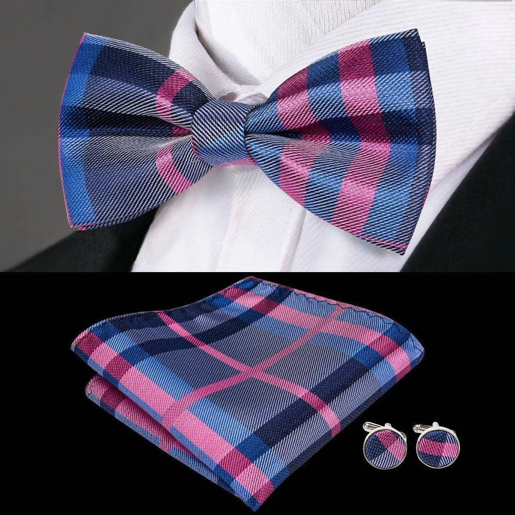 Butterfly Pre-Tied Bow Tie Pocket Square Cufflinks Suit Set