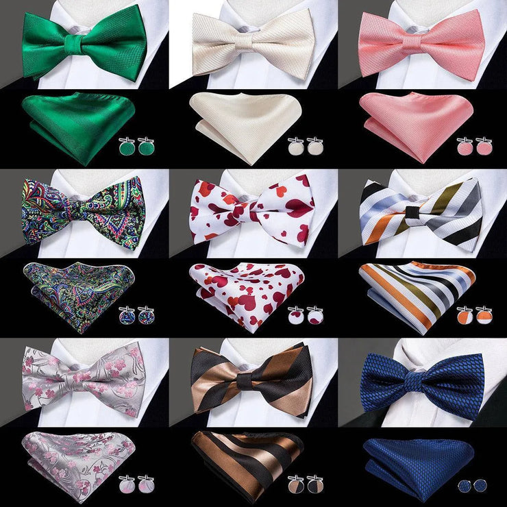 Butterfly Pre-Tied Bow Tie Pocket Square Cufflinks Suit Set