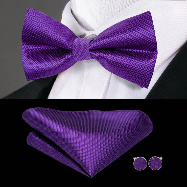 Butterfly Pre-Tied Bow Tie Pocket Square Cufflinks Suit Set