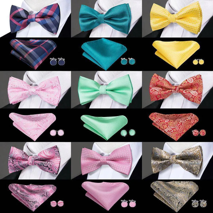 Butterfly Pre-Tied Bow Tie Pocket Square Cufflinks Suit Set