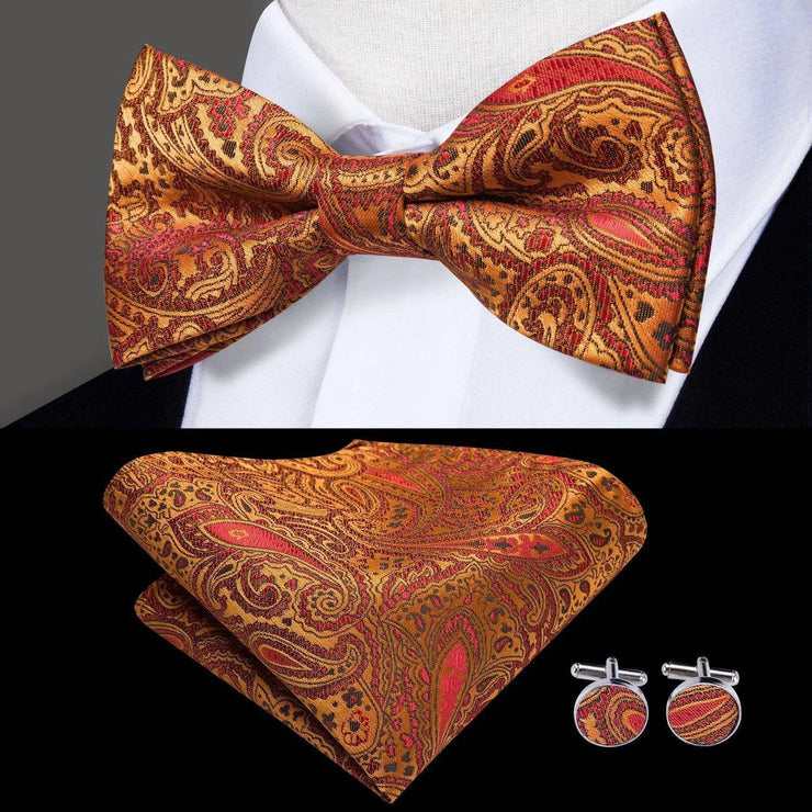 Butterfly Pre-Tied Bow Tie Pocket Square Cufflinks Suit Set