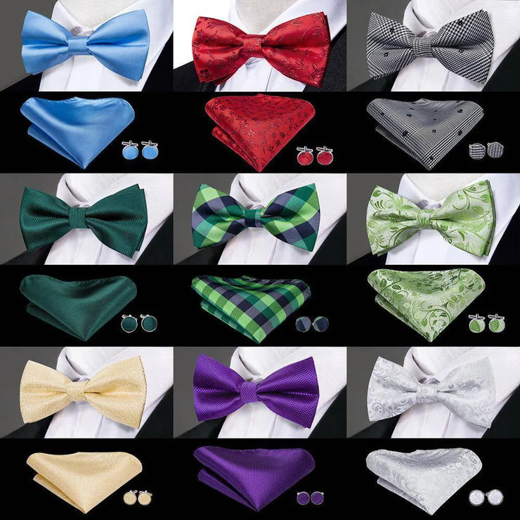 Butterfly Pre-Tied Bow Tie Pocket Square Cufflinks Suit Set