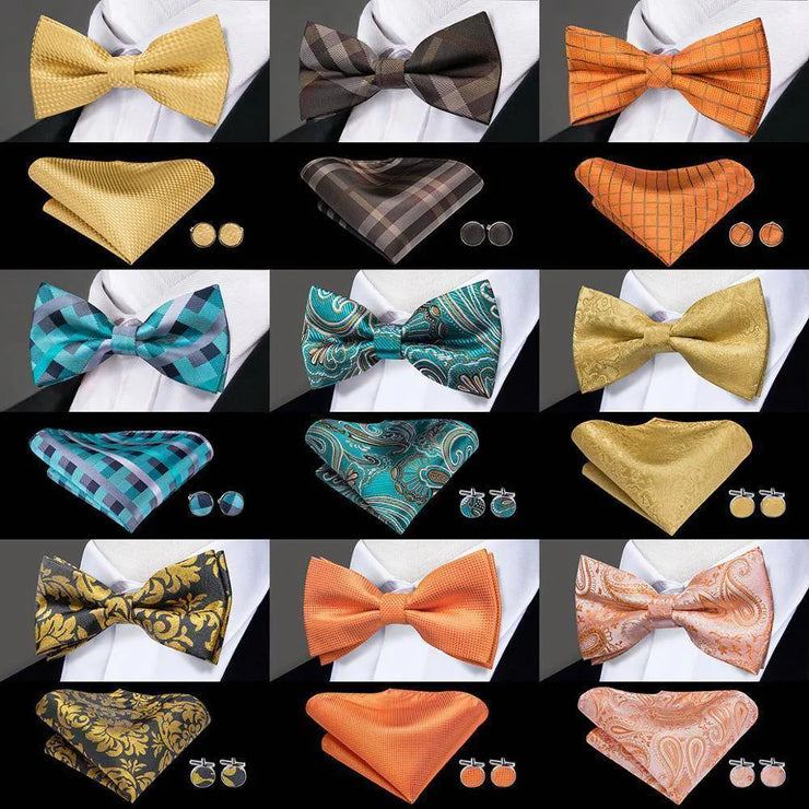 Butterfly Pre-Tied Bow Tie Pocket Square Cufflinks Suit Set