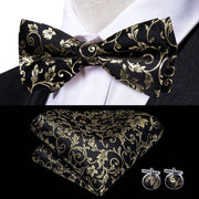 Butterfly Pre-Tied Bow Tie Pocket Square Cufflinks Suit Set