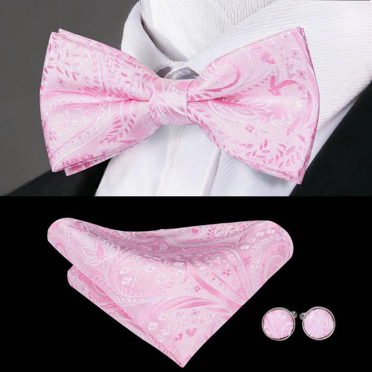 Butterfly Pre-Tied Bow Tie Pocket Square Cufflinks Suit Set