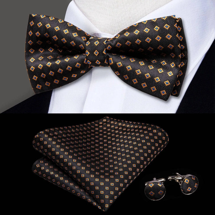 Butterfly Pre-Tied Bow Tie Pocket Square Cufflinks Suit Set