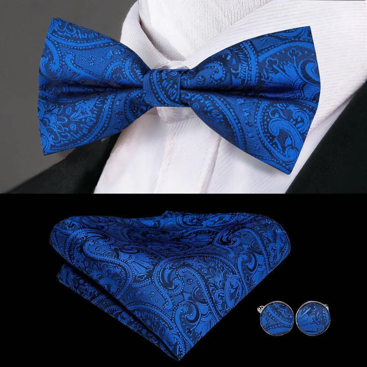 Butterfly Pre-Tied Bow Tie Pocket Square Cufflinks Suit Set