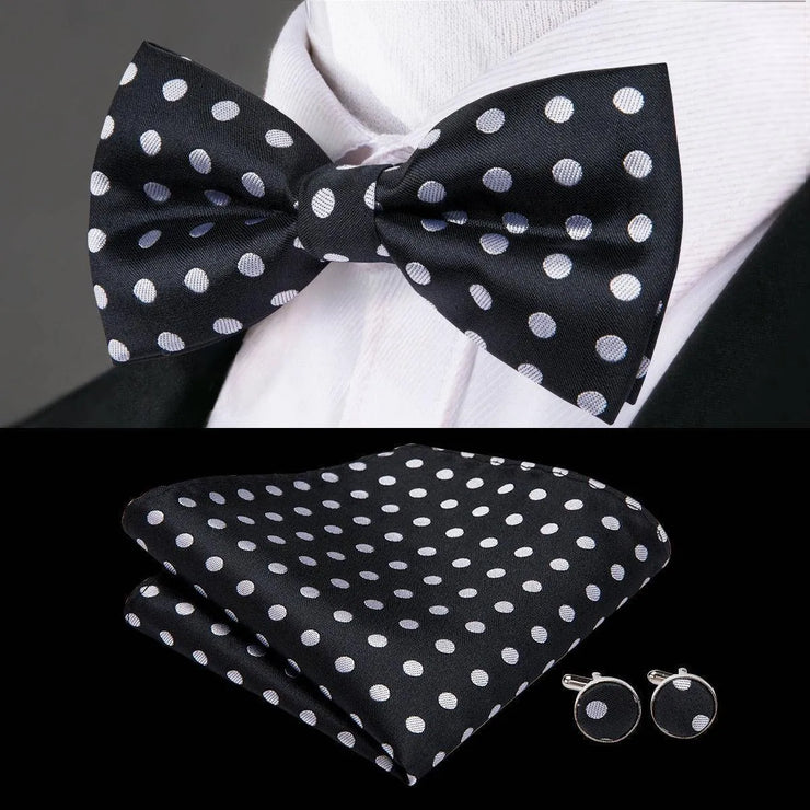 Butterfly Pre-Tied Bow Tie Pocket Square Cufflinks Suit Set