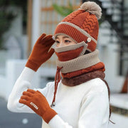 Women's Four Piece Set Of Bib Mask Beanie and Gloves