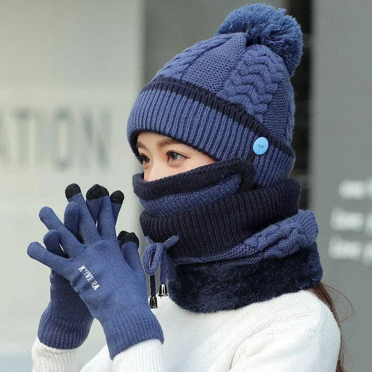 Women's Four Piece Set Of Bib Mask Beanie and Gloves