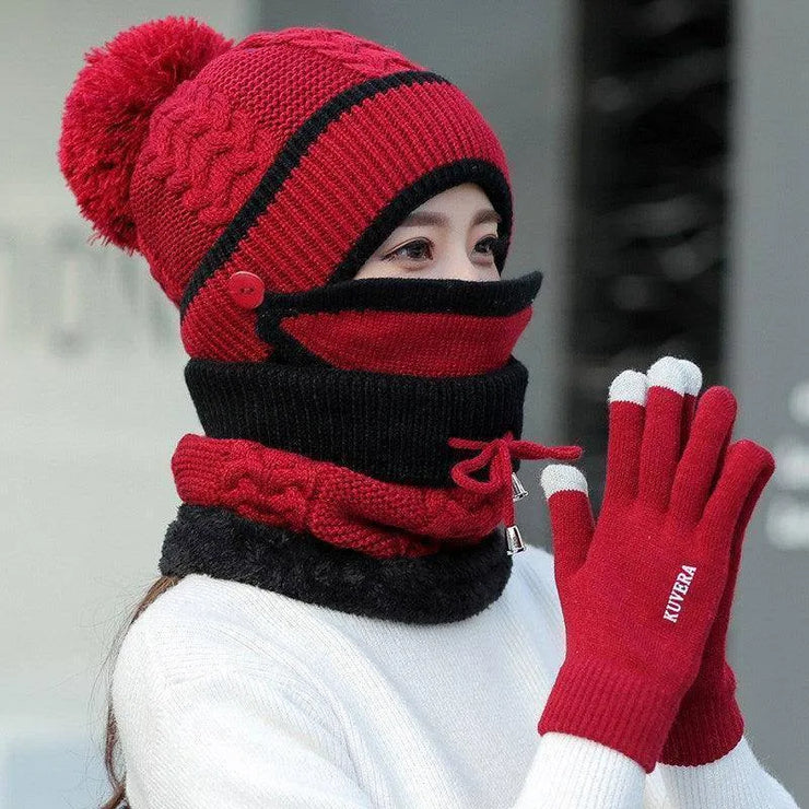 Women's Four Piece Set Of Bib Mask Beanie and Gloves