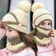 Women's Four Piece Set Of Bib Mask Beanie and Gloves