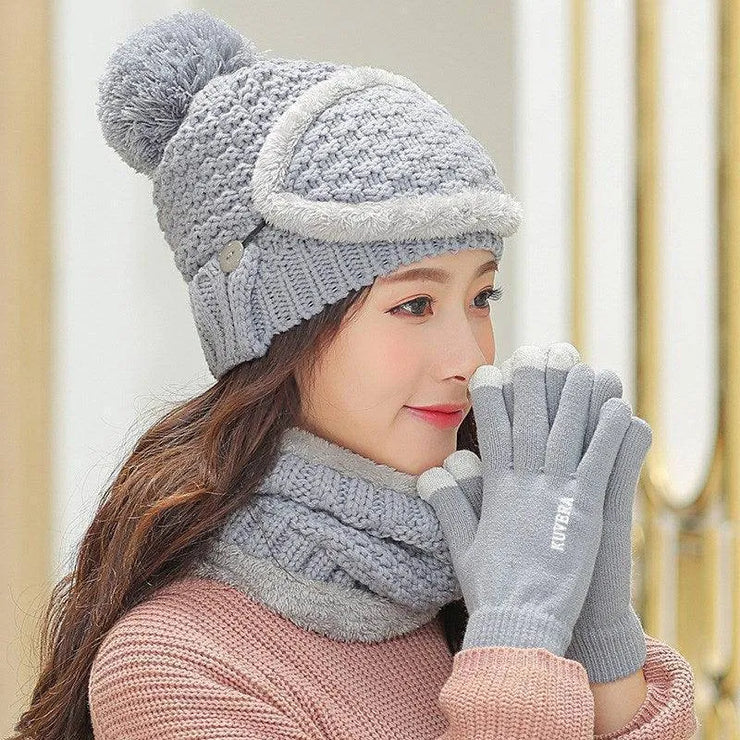 Women's Four Piece Set Of Bib Mask Beanie and Gloves