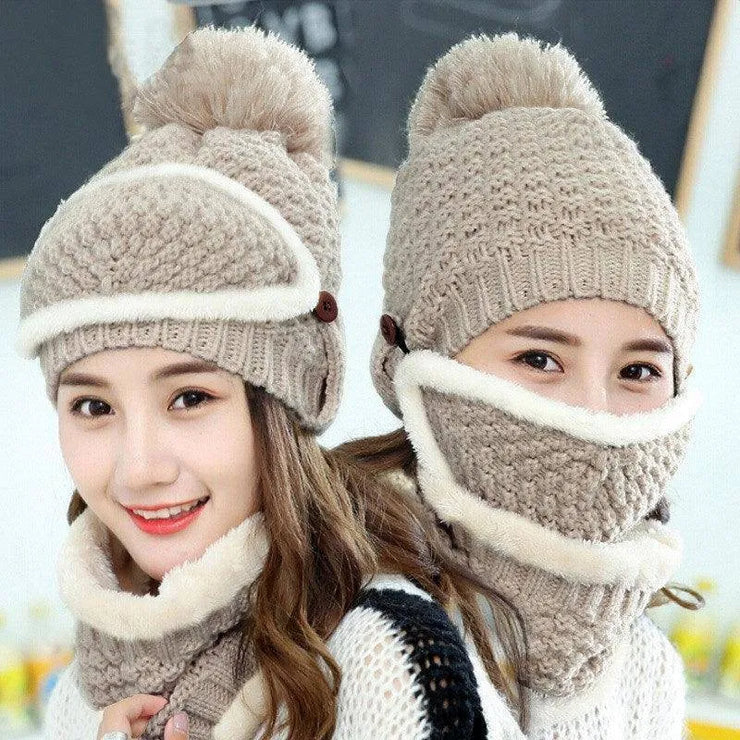 Women's Four Piece Set Of Bib Mask Beanie and Gloves