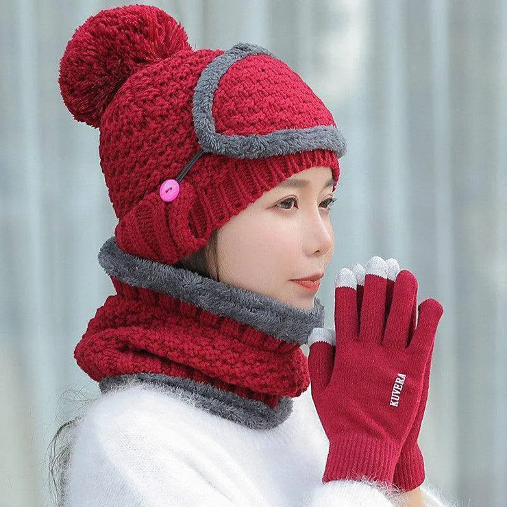 Women's Four Piece Set Of Bib Mask Beanie and Gloves