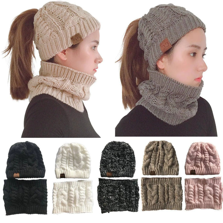 Women's Warm Hat Beanie ring Scarf