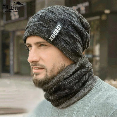 Winter Men's Wool Beanie Hat Scarf Set