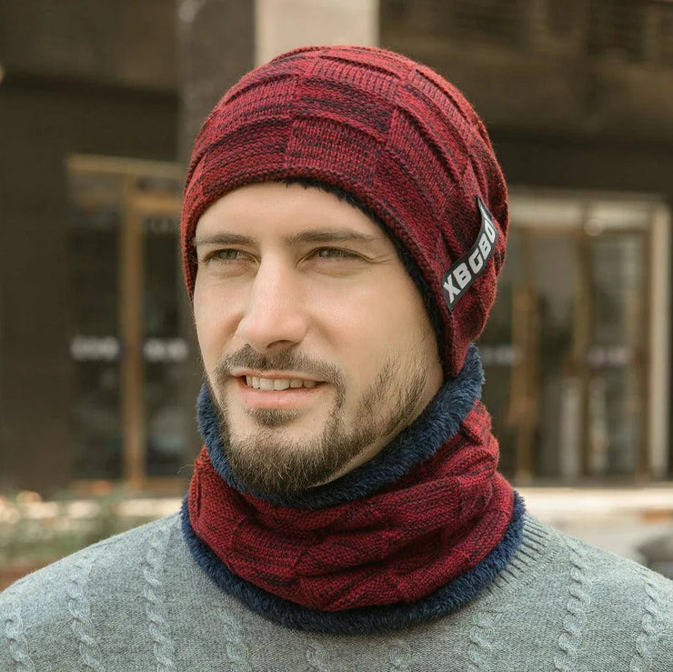 Winter Men's Wool Beanie Hat Scarf Set