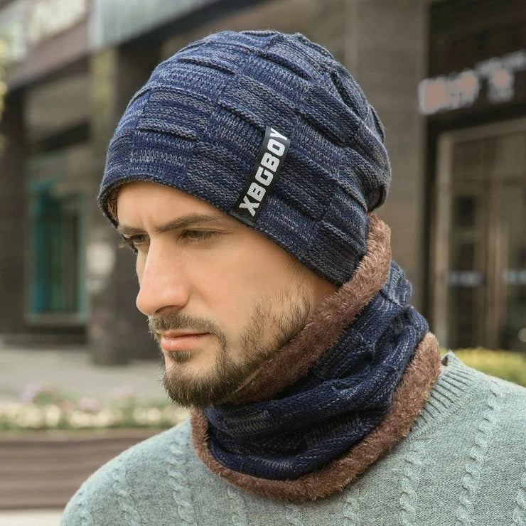 Winter Men's Wool Beanie Hat Scarf Set