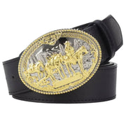 Men's Leather Metal Golden Buckle Belt