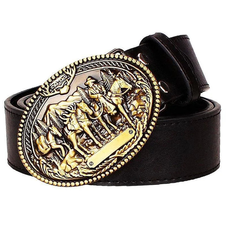 Men's Leather Metal Golden Buckle Belt