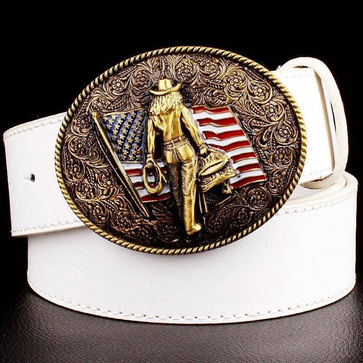 Men's Leather Metal Golden Buckle Belt