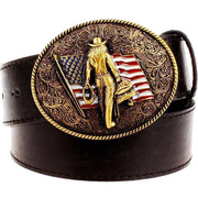 Men's Leather Metal Golden Buckle Belt