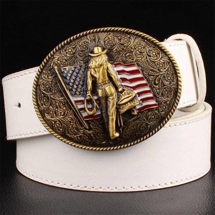 Men's Leather Metal Golden Buckle Belt